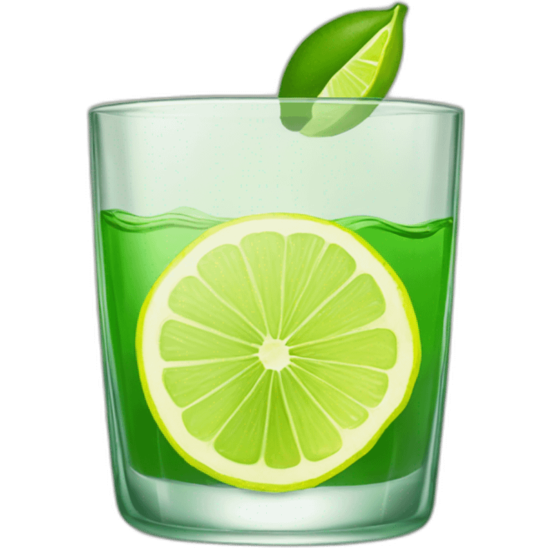 A single tequila glass with slice of green lemon piece on it emoji