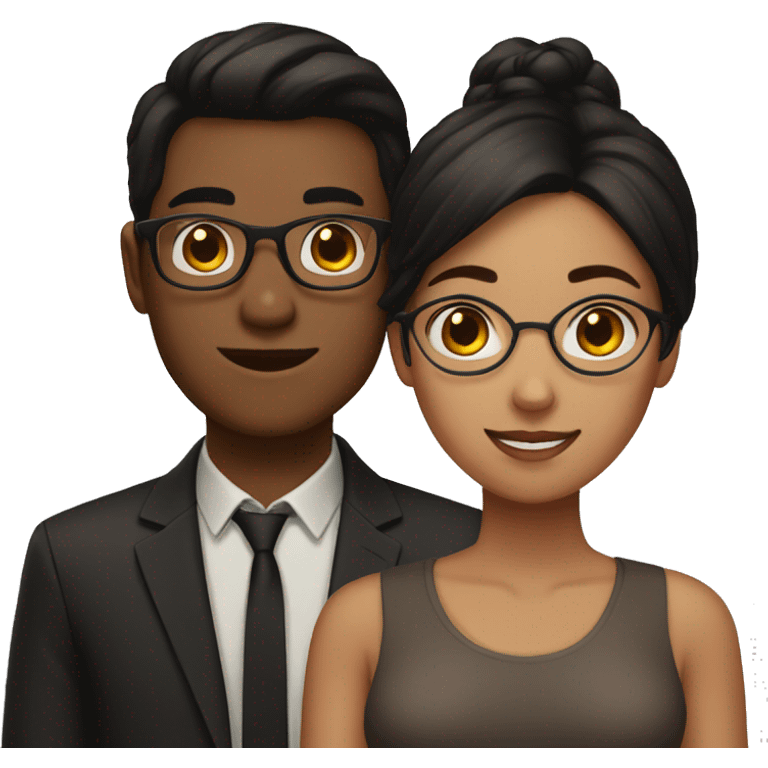 a couple. dark brown boy with glasses and black hair and a brown girl with straight hair  emoji