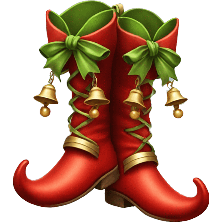 Realistic isolated red elf shoes with bells. emoji