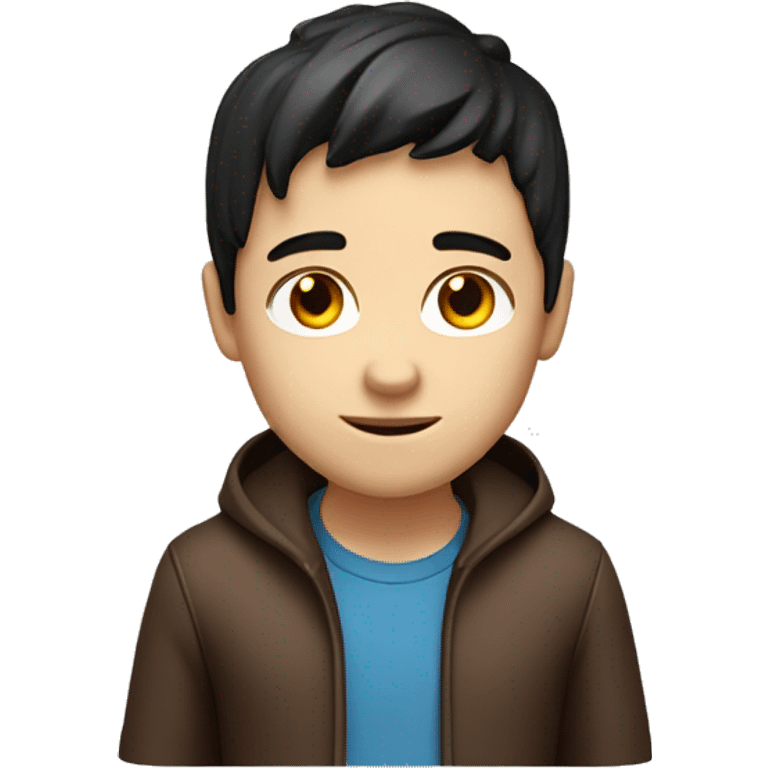 3d face boy avatar, black hair, middle parted hair, fair tone skin, round face, dark chocolate eyes emoji