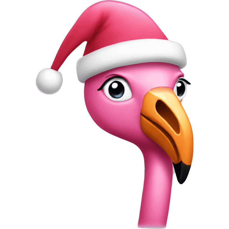 Pink flamingo with a Santa hat  emoji