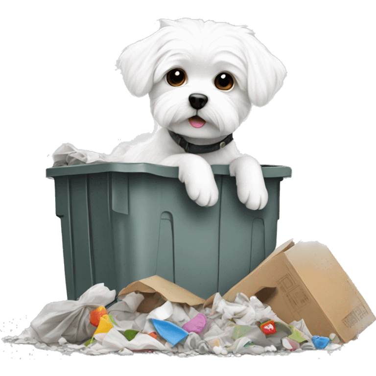 Adorable white Maltese digging through trash emoji