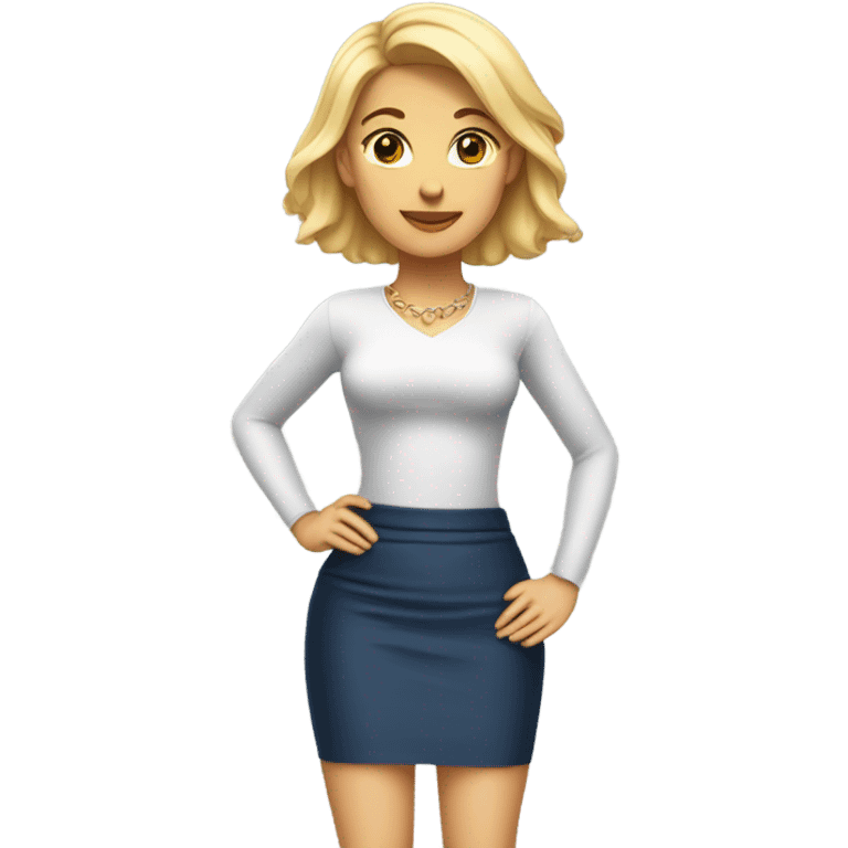 Full body attractive woman blonde hair small waist and wide hips in tight skirt emoji