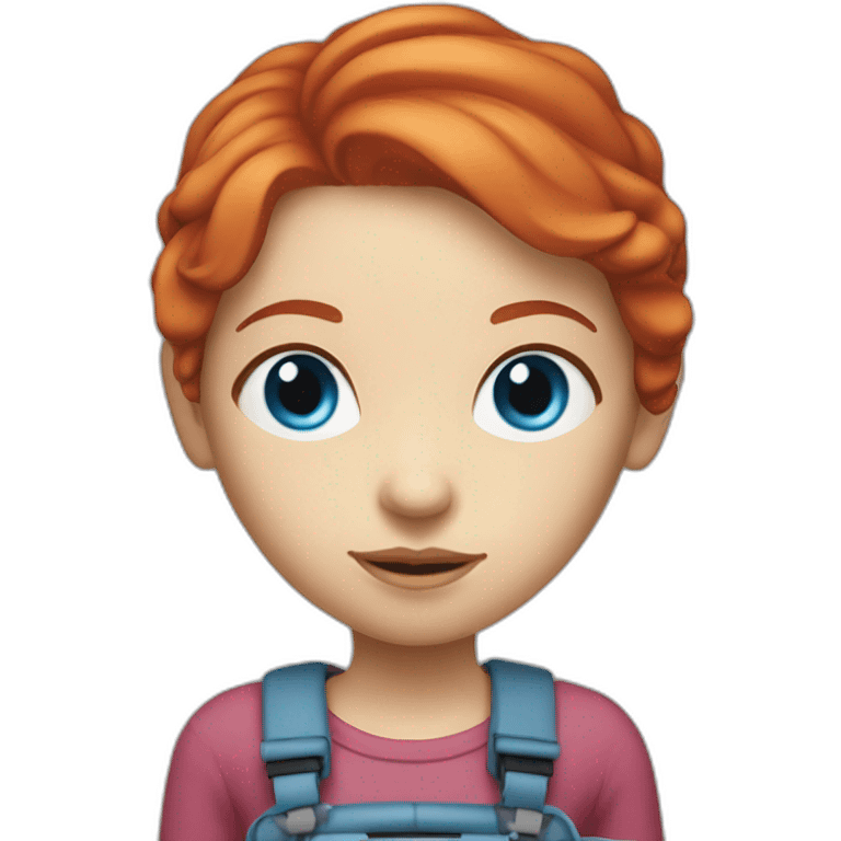 blue-eyed red-haired girl with 3d printer emoji