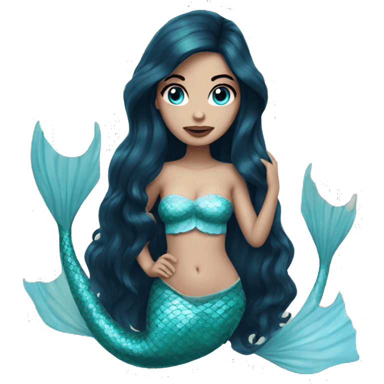 mermaid with long black hair pale skin and light blue eyes  emoji