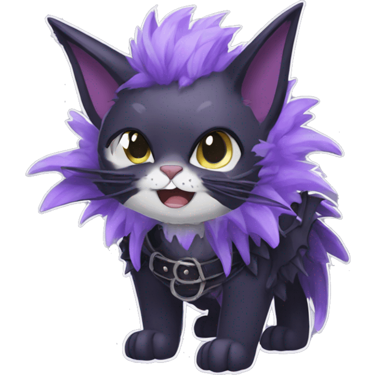 cool edgy black punk Purple ethereal fantasy nargacuga-bat-cat-Fakemon collar full body emoji