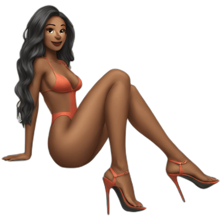 sexy woman back on high heels swimming suit long legs posing emoji