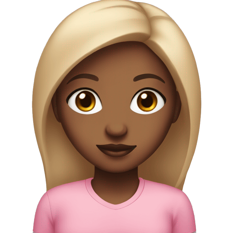 Brown girl with large black eyes and lashes, a pink shirt emoji