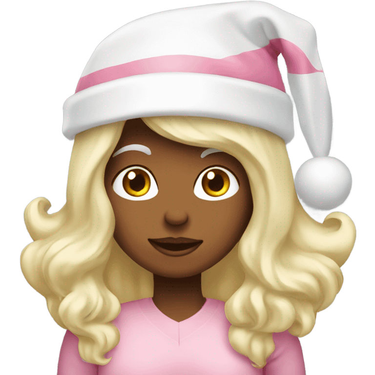 long hair white women wear light pink santa hat emoji