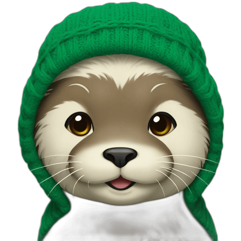 Otter in green sweater with capital M emoji