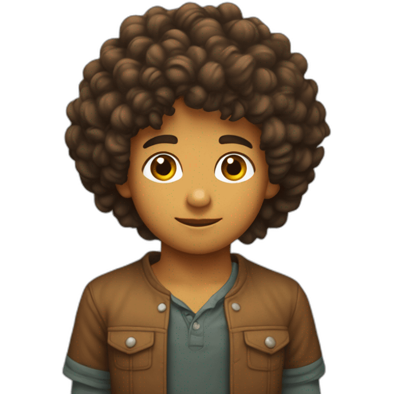 Niño pelo rizado castaño emoji