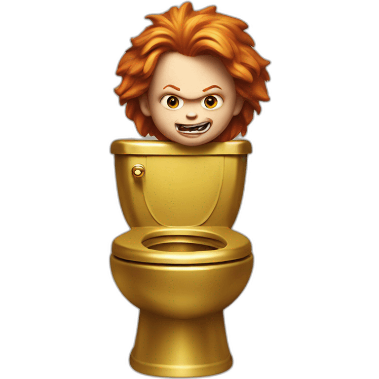 Chucky on a golden toilet emoji