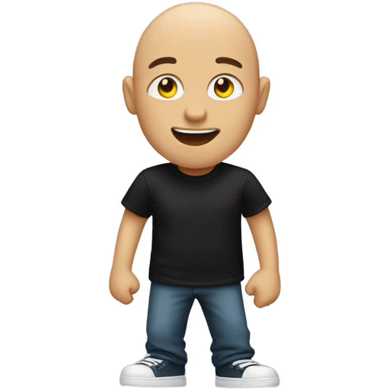 Bald boy in black t-shirt dancing emoji