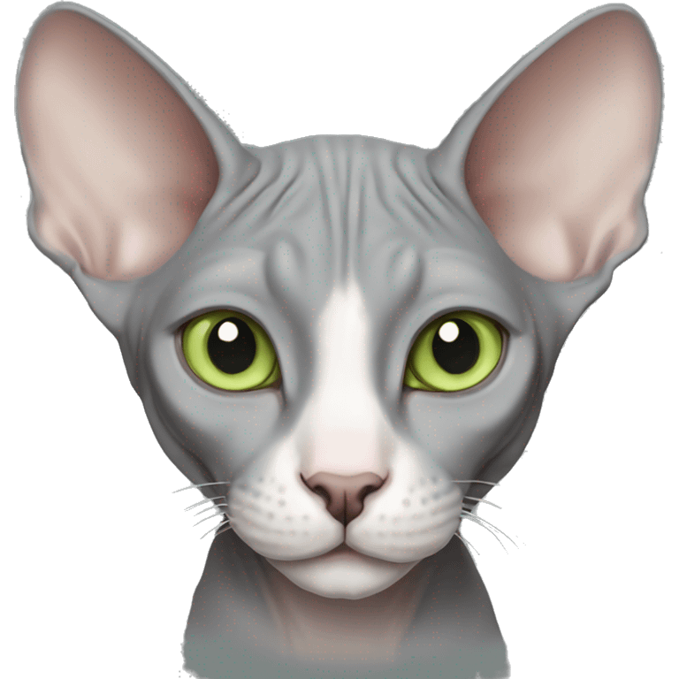 grey sphynx cat with light green eyes and white nose emoji