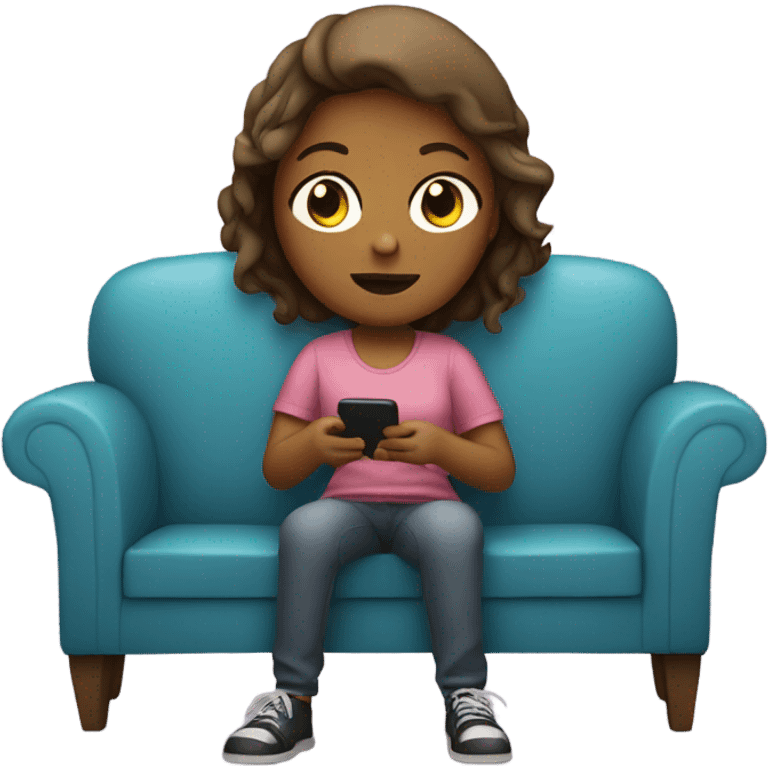 girl sitting on couch with a phone in hand  emoji