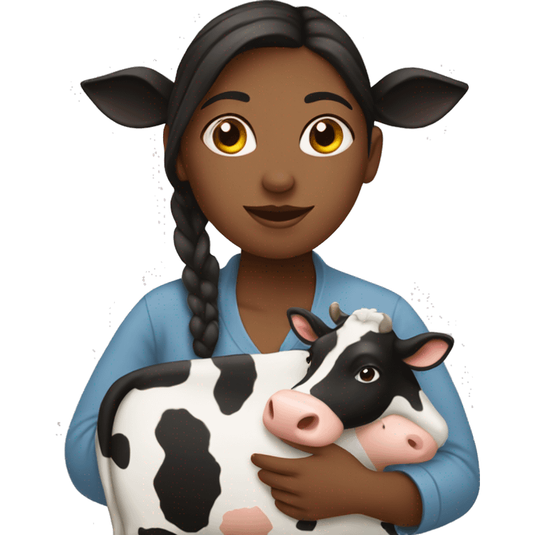 Girl holding a cow emoji