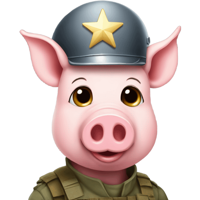 A pig wearing a soldier helmet with three stars on the helmet emoji