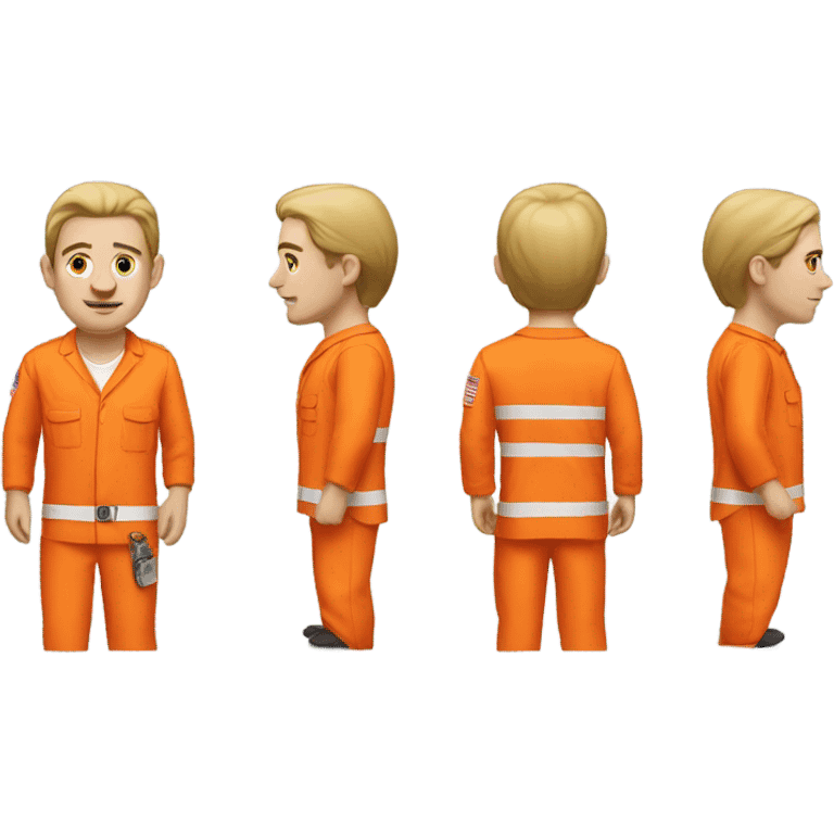 white skin American prisoner in an orange uniform. very realistic and detailed emoji