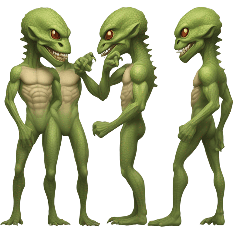 alien reptilian thug full, front and back view emoji