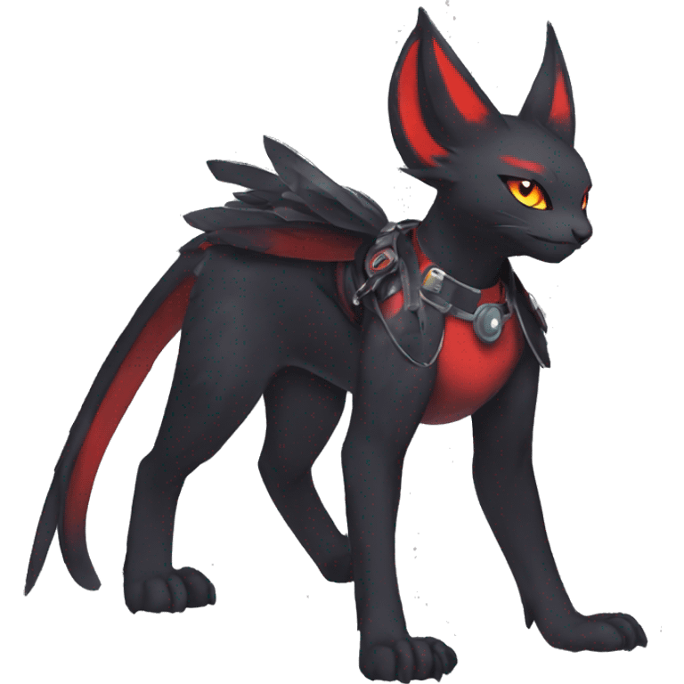 cool anthro edgy black red ethereal fantasy nargacuga-noivern-cat-Fakemon collar harness full body emoji