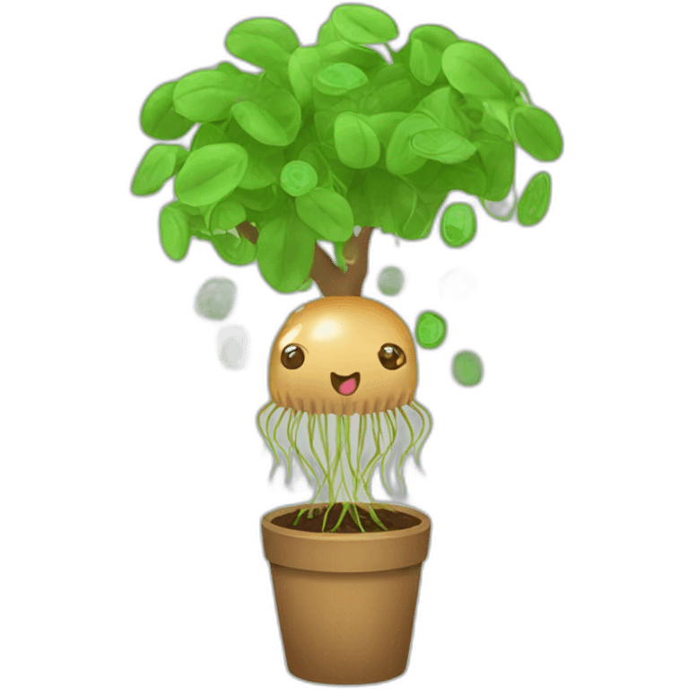 Cute brown jellyfish planting money tree emoji