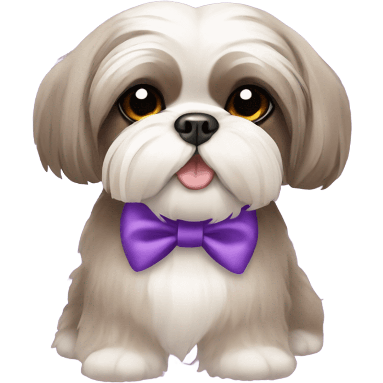 Taupe shih tzu with purple hair bow emoji