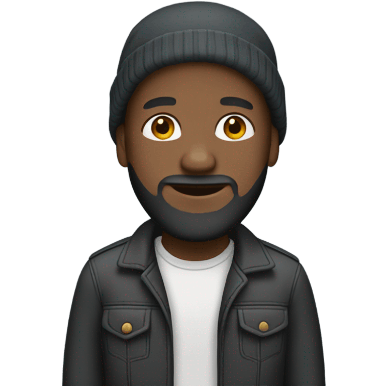 Black bald man with a beard and beanie full body emoji