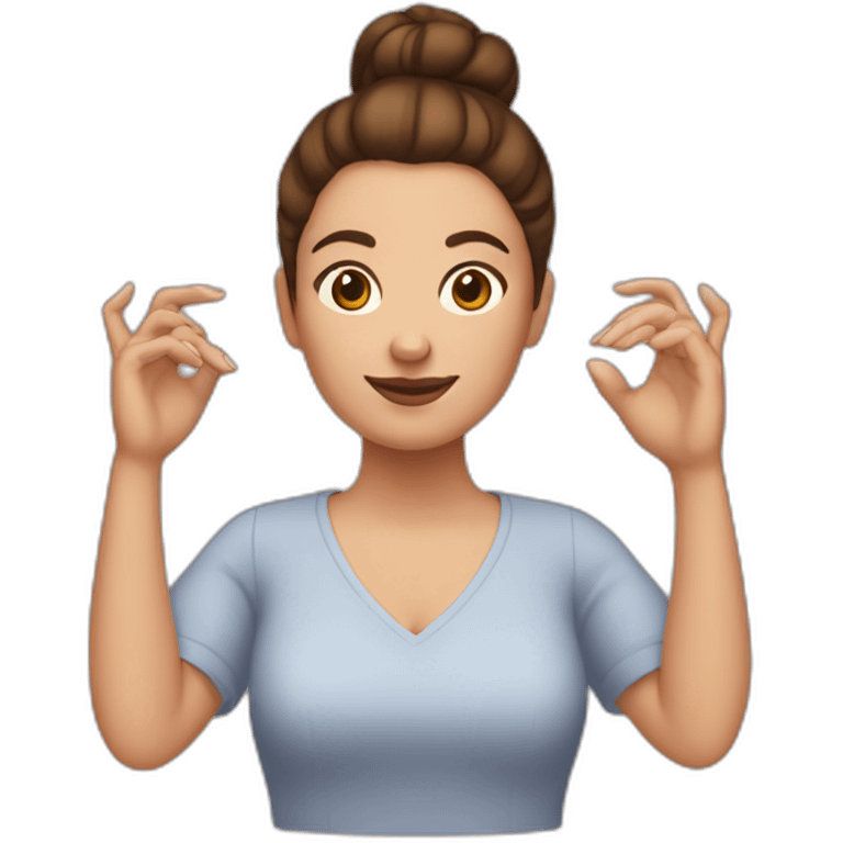 brown hair woman with a bun, and crab hands emoji