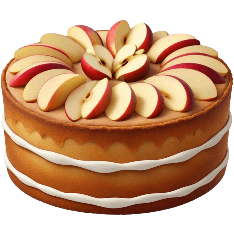 Cinematic Realistic Apfelkuchen Dessert Emoji, depicted as a classic apple cake bursting with cinnamon and apples rendered with soft textures and warm, inviting lighting. emoji