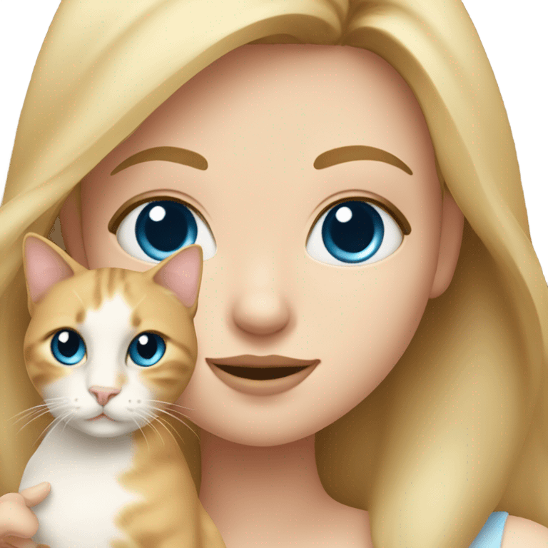 blonde girl with blue eyes holding a calico cat emoji