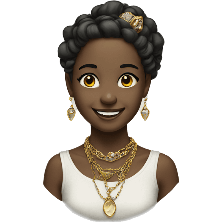 smiling girl with jewelry portrait with black eyes  emoji