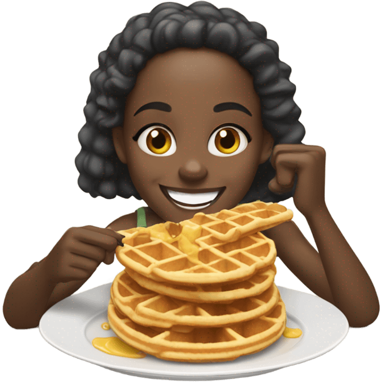 Black girl eating waffles  emoji