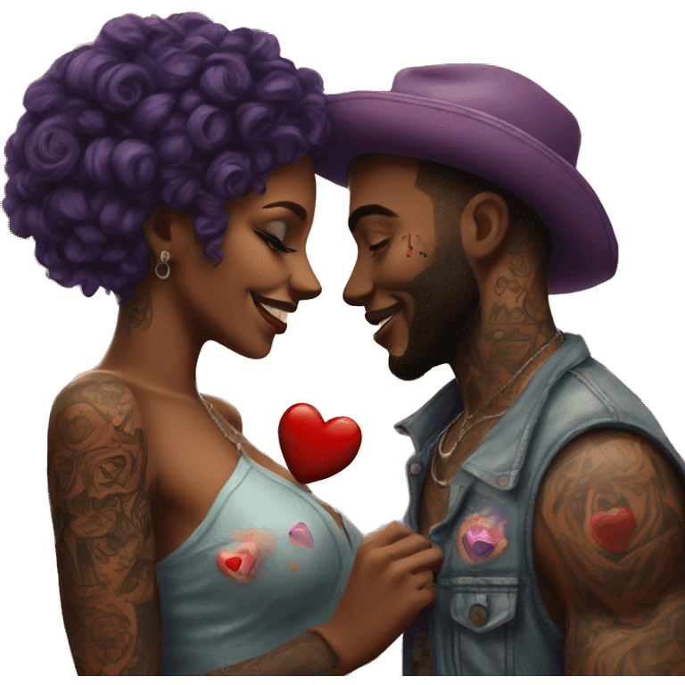 Romantic carnival date for beautiful tattooed couple emoji