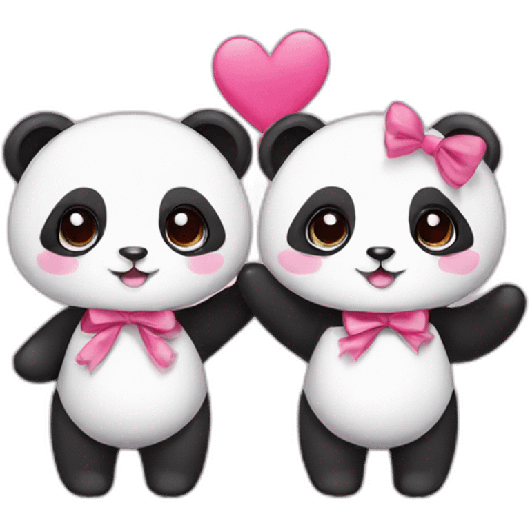 Couple panda cute , female panda pink ribbon emoji