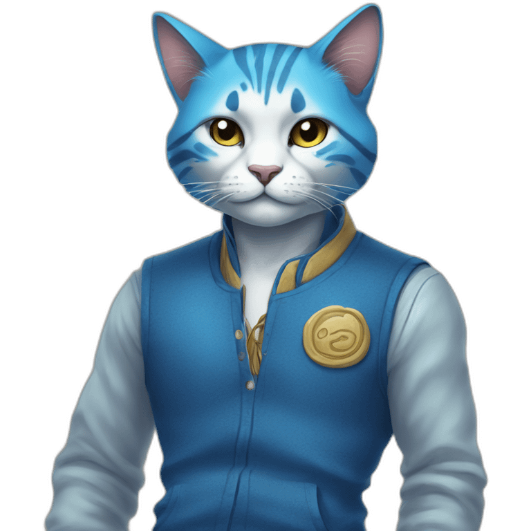 blue kawaï comics styled humanized cat wearing clothes emoji