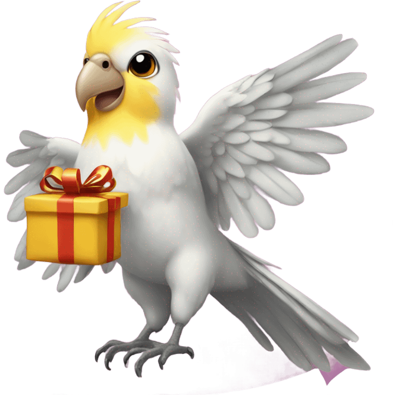 cockatiel bird holding present in his wings emoji