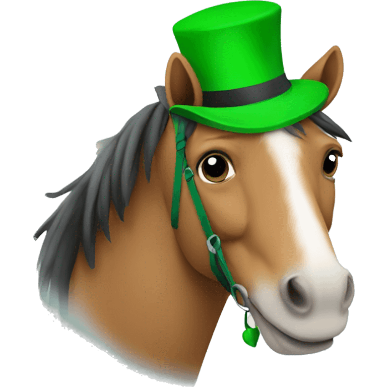 A horse with a green hat and a ballon in hand into a sphere emoji