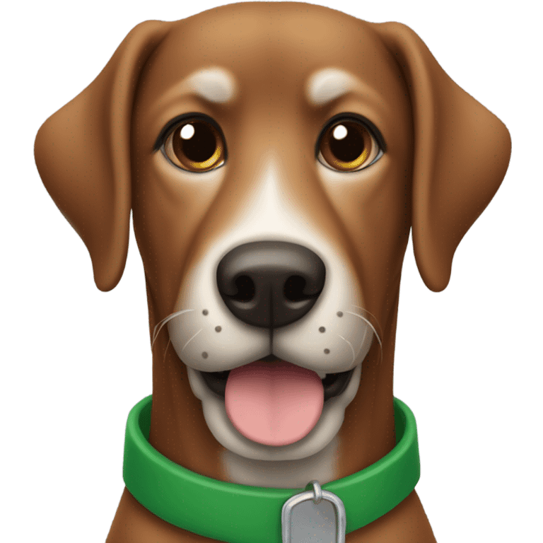 Brown dog with floppy ears, and a green collar and a brown nose and a gray beard emoji