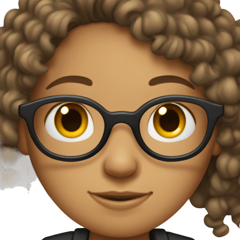 A girl with curly hair, light tan skin, dimples and glasses. emoji