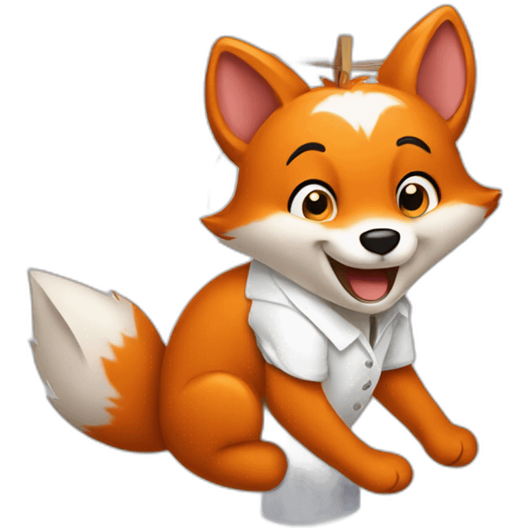 a happy Fox wearing a white shirt doing laundry and hanging clothes on a Washing Line emoji