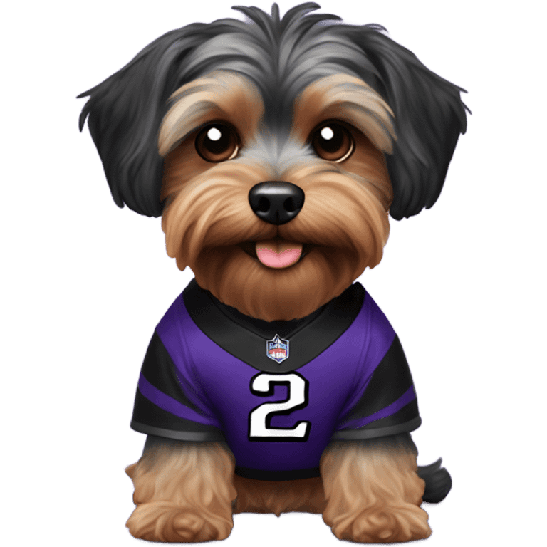 Yorkiepoo Dog wearing ravens jersey emoji