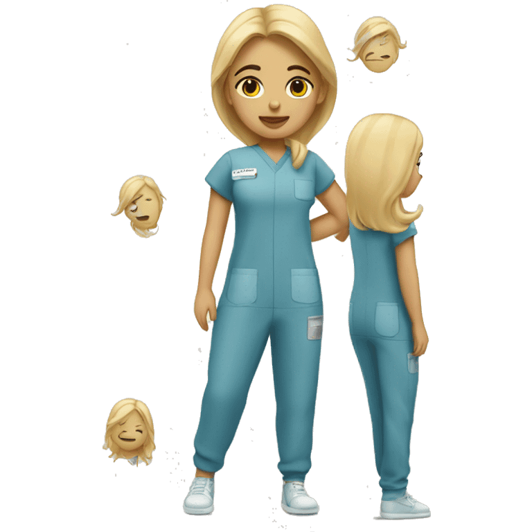 Girl with blonde hair full body wear scrubs emoji