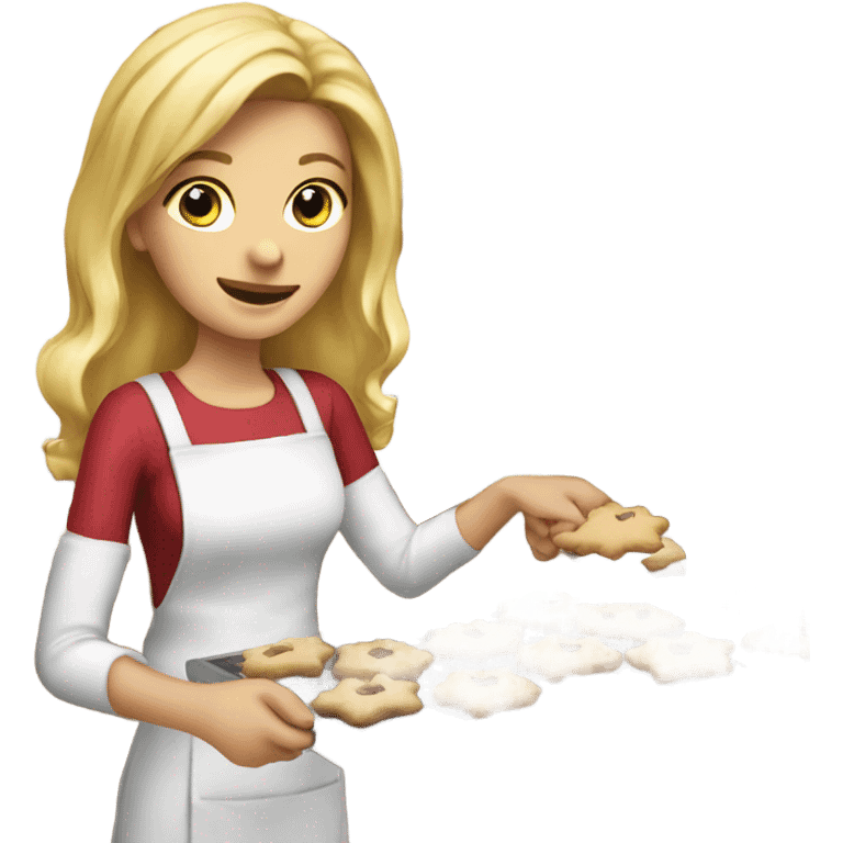 A long blonde haired girl baking Christmas cookies emoji