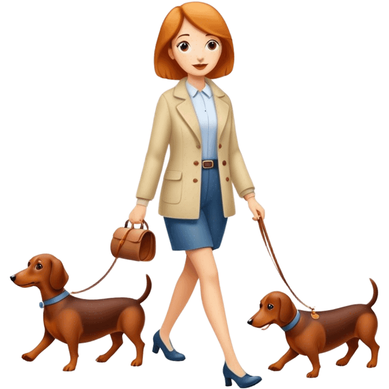 Mum walking two sausage dogs emoji