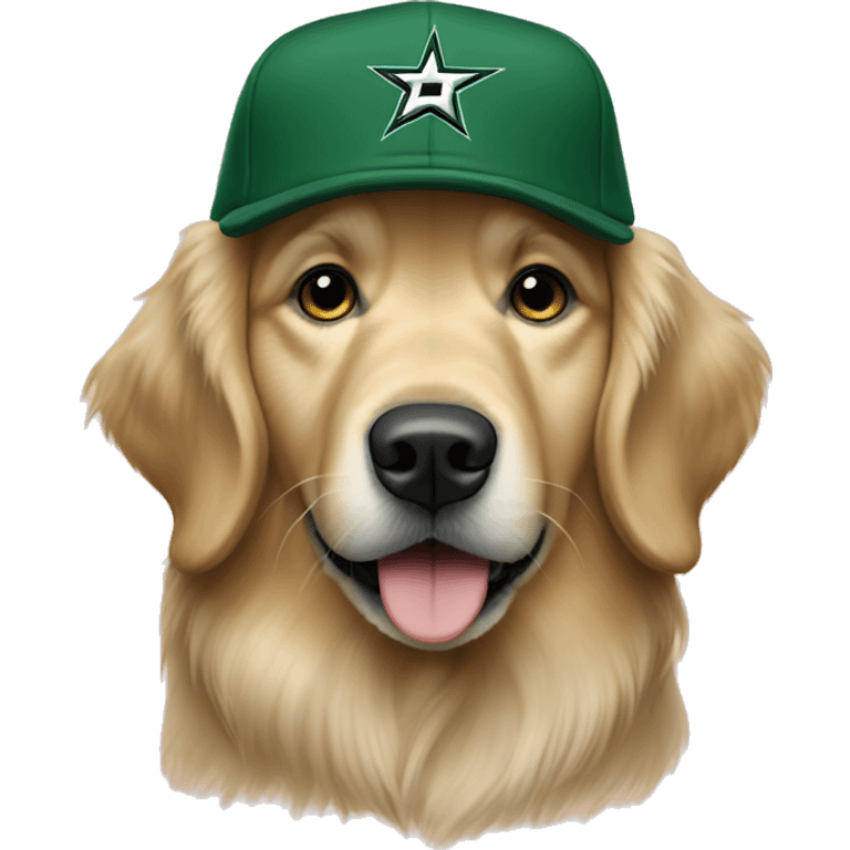 Golden retriever with grey dallas stars hat emoji