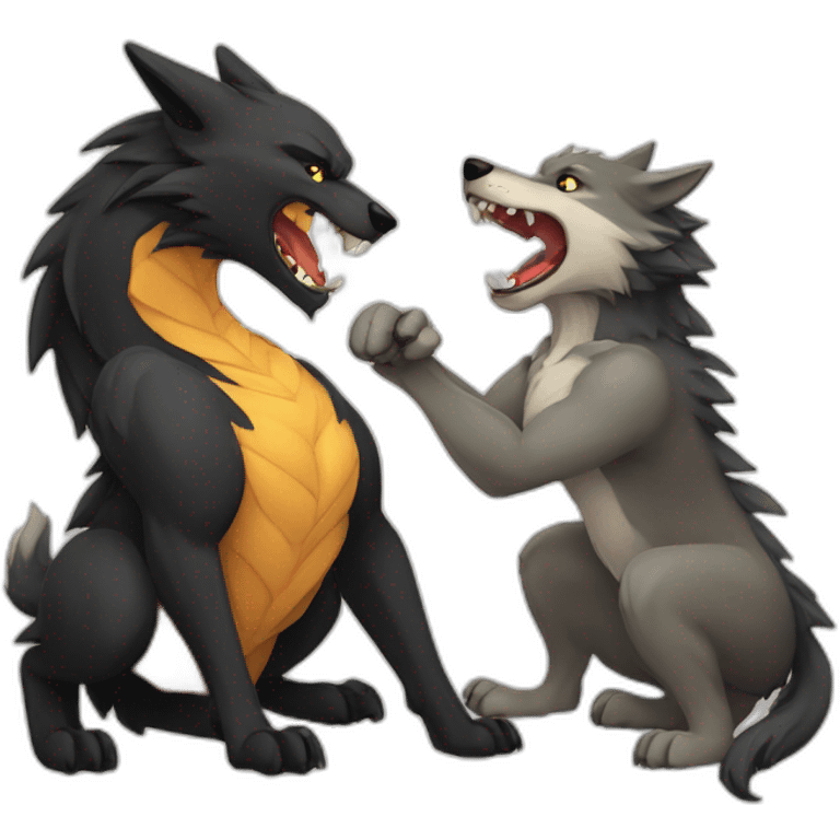 wolf a dragon are fighting emoji