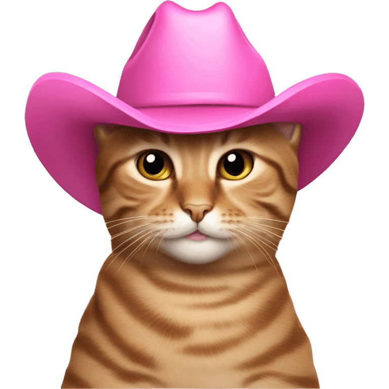 Tabby cat wearing pink cowboy hat holding pink gym emoji