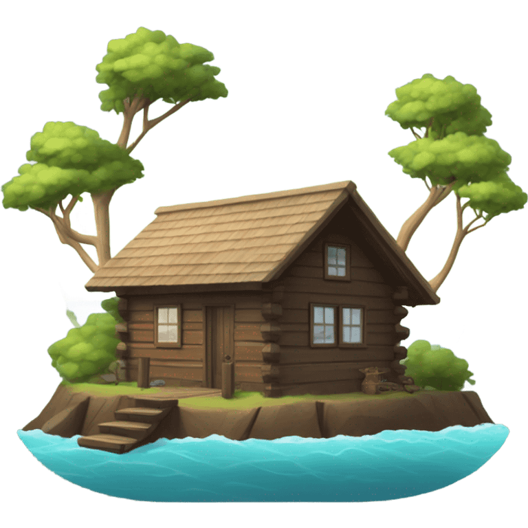 Cabin on an island above the sea emoji