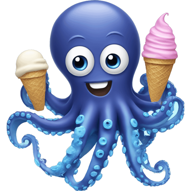 Blue octopus who holding blue colour ice cream  emoji