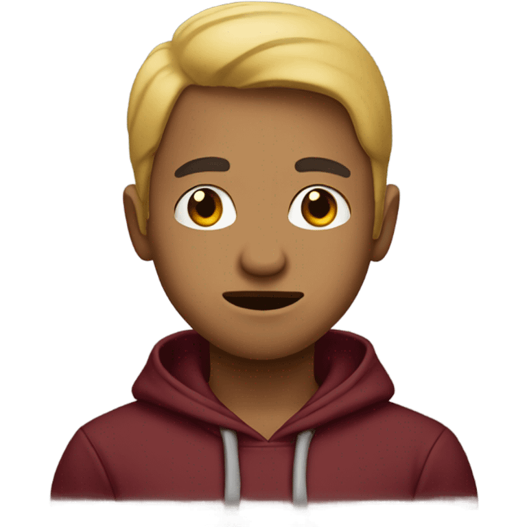 Man in maroon hoodie picking nose emoji